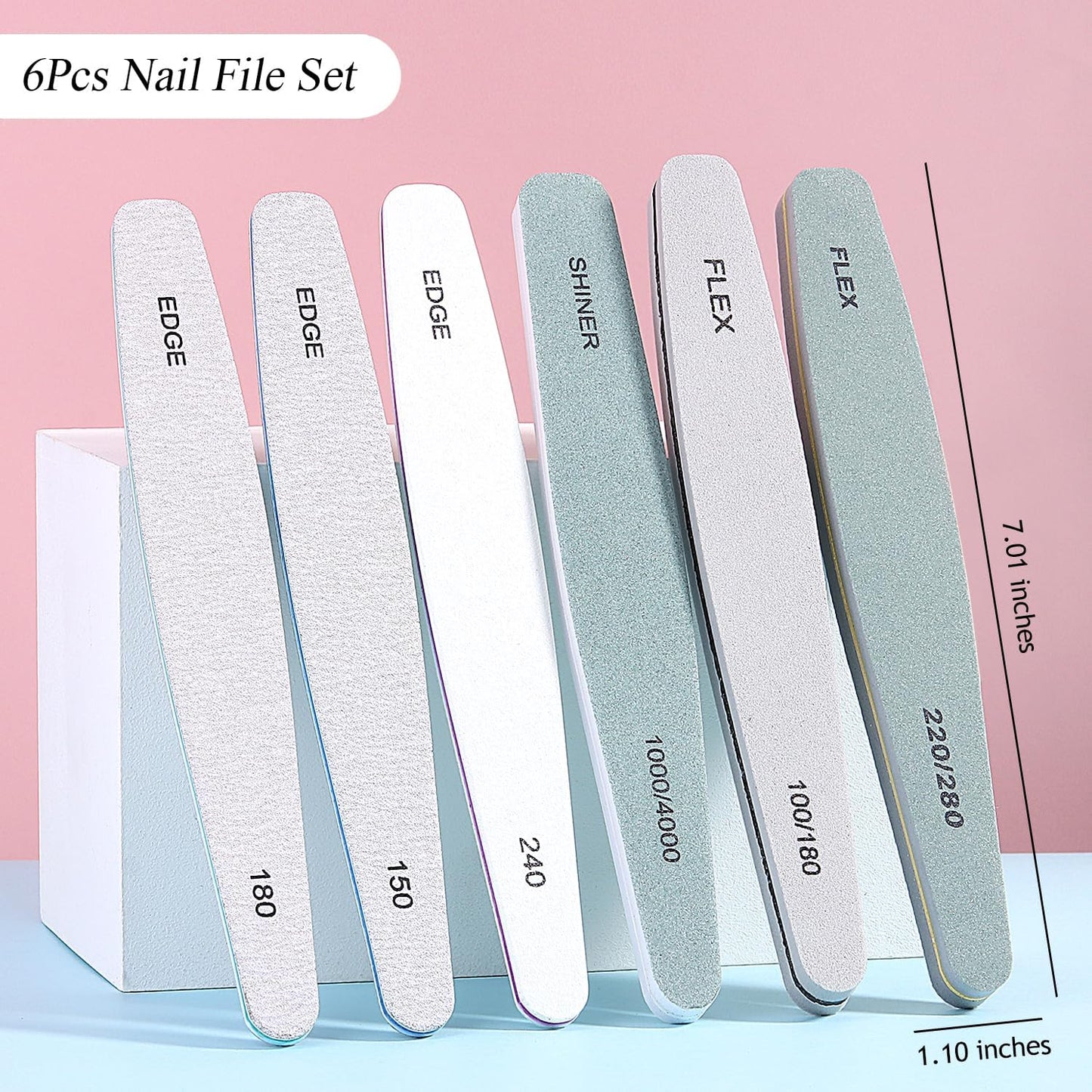 Nail Files For Natural Nails,6 Pcs Nail File And Buffer Set Emery Nail Filer Professional Fingernail Files 100/180/240/150/220/280/1000/4000 Grit Nail Files For Women,Manicure Salon Tool