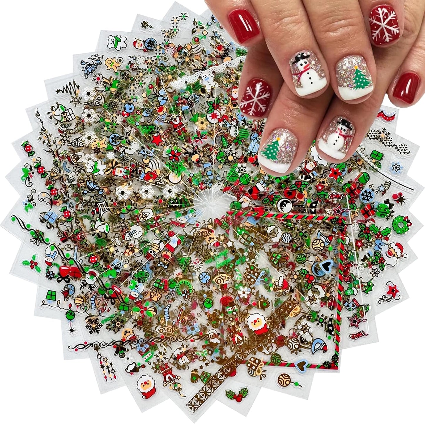 30 Sheets Christmas Nail Art Stickers Christmas Nail Decals 3D Self Adhesive Santa Claus Elk Snowman Christmas Tree Nail Art Supplies Winter Nail Stickers for Women DIY Acrylic Nail Decorations
