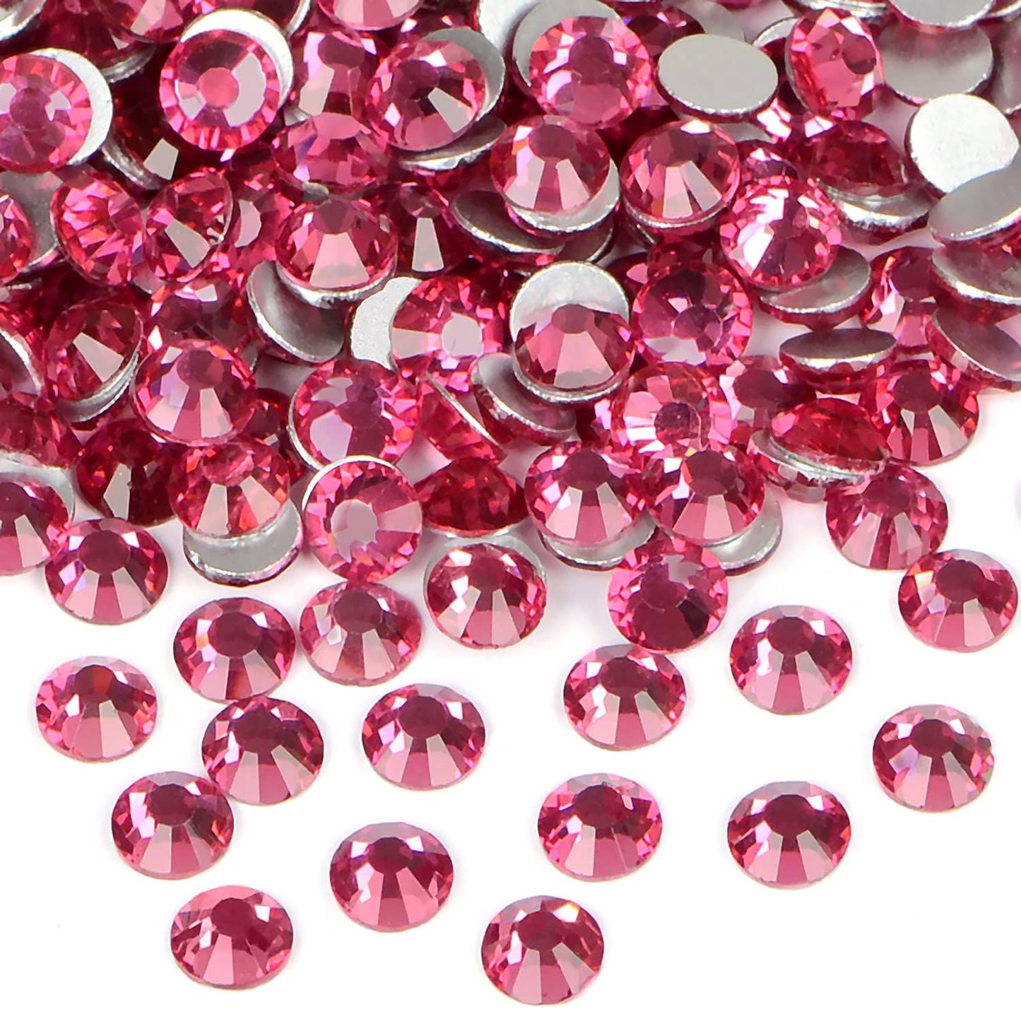 2880PCS Art Nail Rhinestones Non Hotfix Glue Fix Round Crystals Glass Flatback for DIY Jewelry Making with one Picking Pen (ss4 2880pcs, Fuchsia)