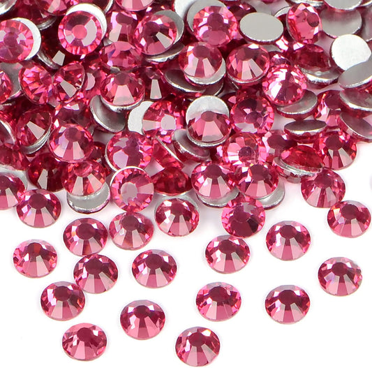 2880PCS Art Nail Rhinestones Non Hotfix Glue Fix Round Crystals Glass Flatback for DIY Jewelry Making with one Picking Pen (ss8 2880pcs, Fuchsia)
