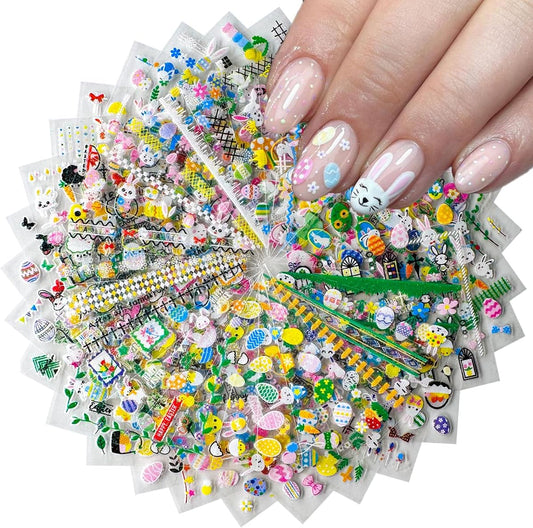 30 Sheets Easter Nail Art Stickers Rabbit Nail Sticker 3D Self-Adhesive Nail Decals Cute Cartoon Bunny Egg Nail Art Design for Women Girls Kids Nails Art Decorations Manicure Accessories