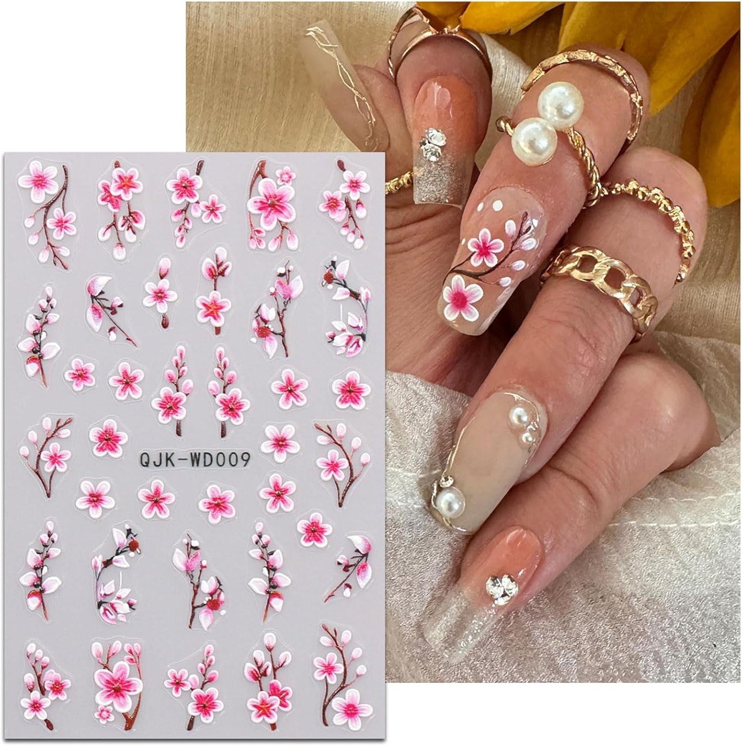 JMEOWIO 6 Sheets Flower Nail Art Stickers Decals Self-Adhesive Spring Summer Floral Nail Supplies Nail Art Design Decoration Accessories
