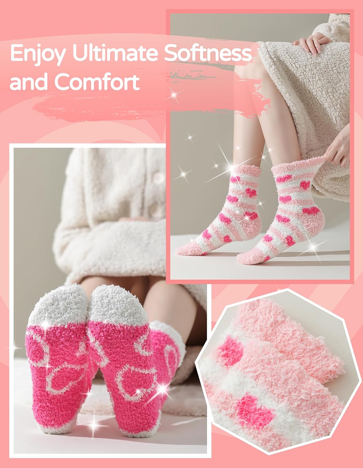 TEHOOK Warm & Cozy Gifts for Women, Stocking Stuufers, Fluffy Fuzzy Plush Sleeping Slipper Socks - Soft Warm Fabric