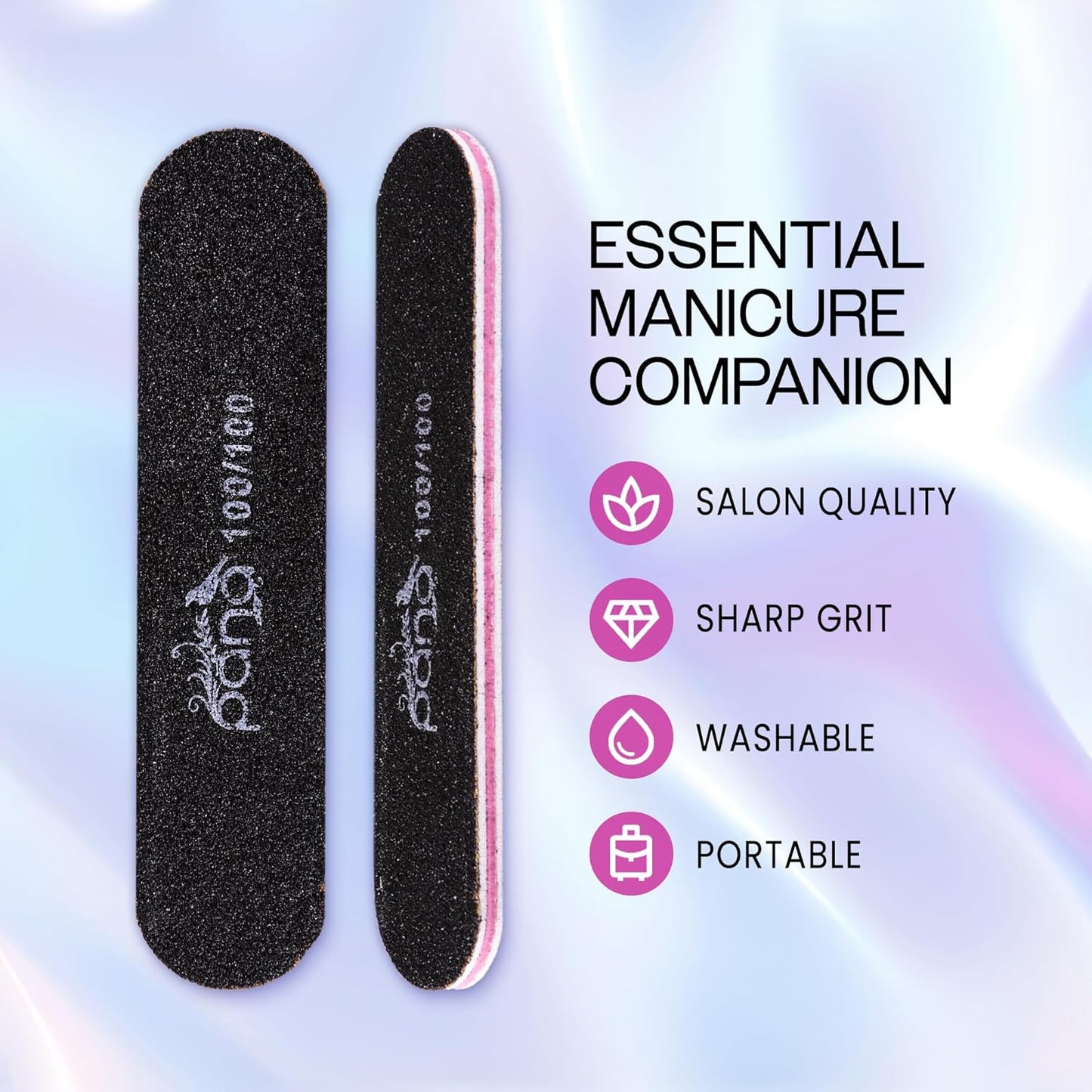 25PCS Mini Size PANA Professional Double Sided Nail Files - Black, 100/100 Grit - Emery Board Nail Buffering File Manicure Pedicure Nail Polisher Washable