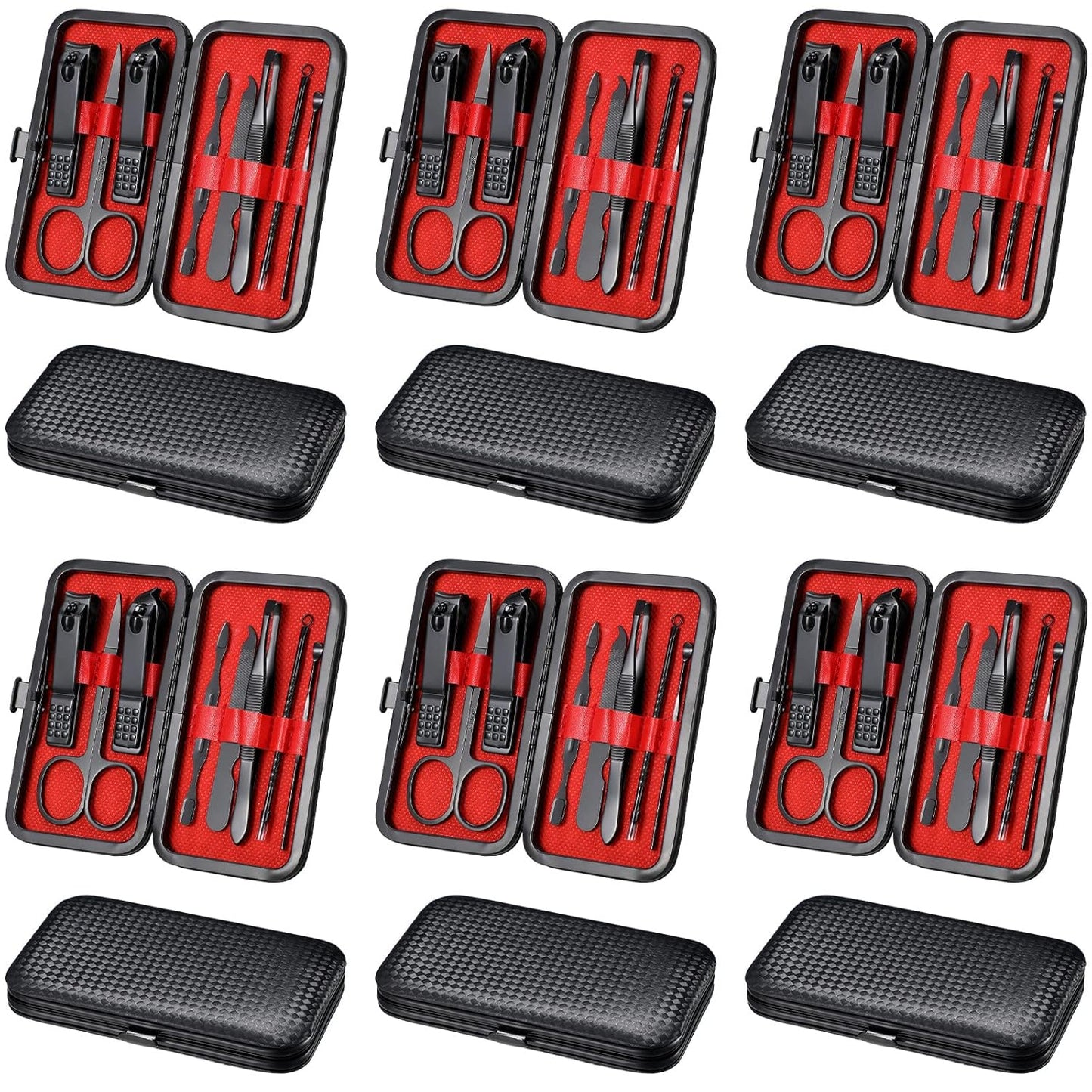 Geosar 12 Sets Manicure Set Nail Clippers Pedicure Kit 8 in 1 Grooming Stainless Steel Kits Nail Care Tools with Travel Case Xmas Gifts for Men Women(Red Background)