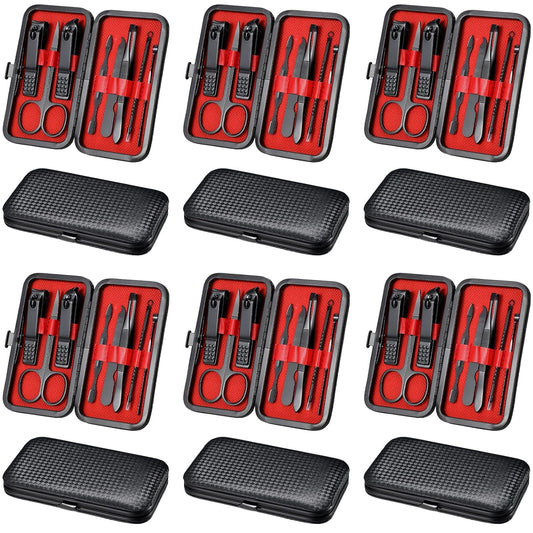 Geosar 12 Sets Manicure Set Nail Clippers Pedicure Kit 8 in 1 Grooming Stainless Steel Kits Nail Care Tools with Travel Case Xmas Gifts for Men Women(Red Background)