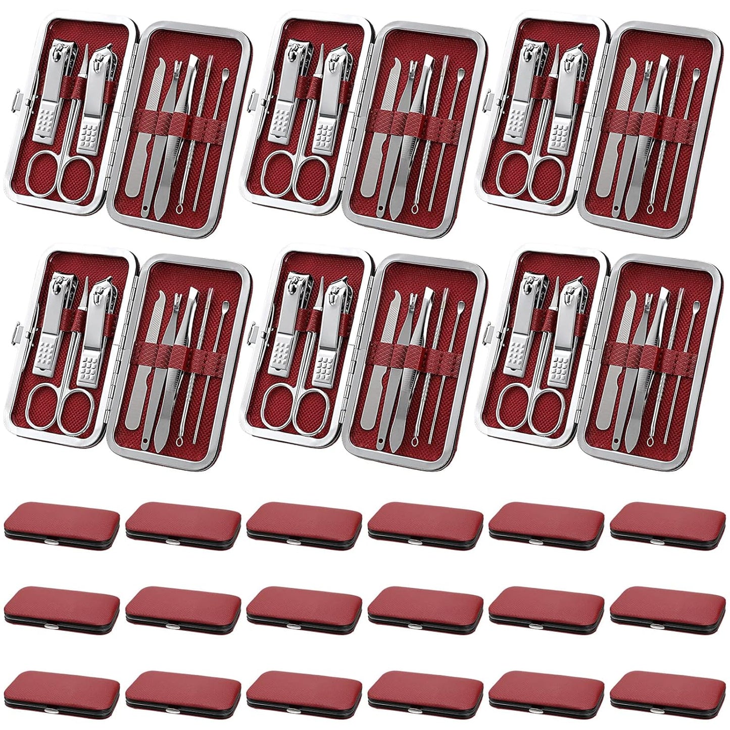 Lasnten 24 Set Christmas Manicure Set Bulk Nail Clippers Grooming Nail Kit Stainless Steel Professional Pedicure Kit Pedicure Tools with Travel Case Gifts for Xmas Men Women(8 in 1,Red, Silver)