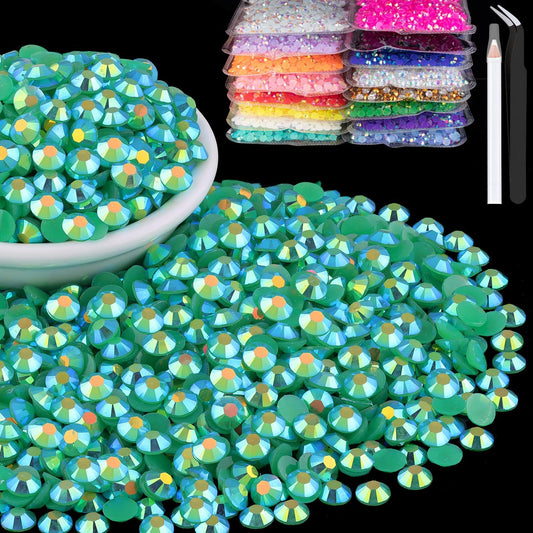 8000pcs 3mm Resin Rhinestones Bulk, Dark Green AB Flatback Round Jelly Rhinestones Bedazzling Non Hotfix Crystal Gems Large Quantity Wholesale for DIY Crafts Clothes Tumblers Face Makeup Manicure