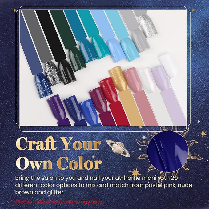 Beetles Winter Gel Nail Polish Set Navy Blue Burgundy Purple Green Black Goloden Pink Gel Polish 20 Colors Celestial Collection Deep Color Nail polish Soak off UV LED DIY Salon Gift for Women
