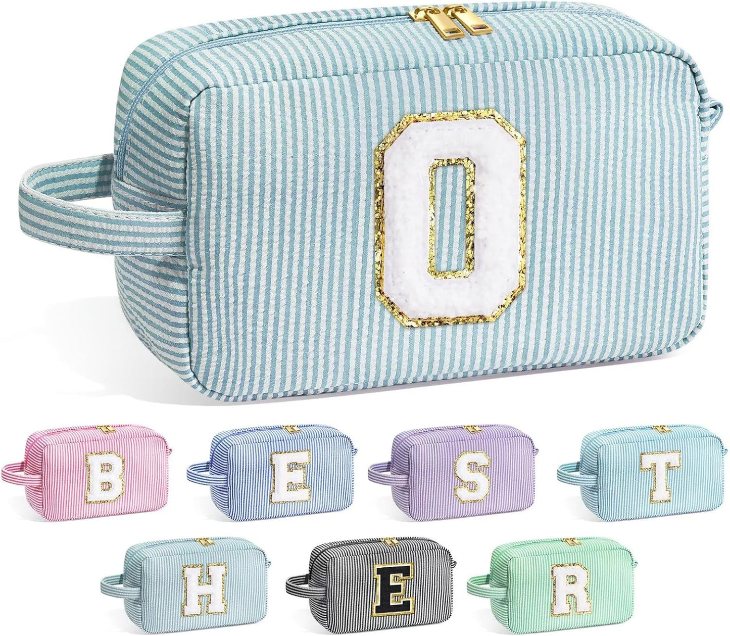 YOOLIFE Bridesmaid Proposal Gifts - Bridal Shower Gifts, Bridesmaid Gifts for Wedding Day, Initial Makeup Bags for Women, Green O
