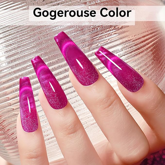 Cat Eye Gel Nail Polish Pink, Magnetic Cateye Gel Polish Hot Pink Glitter Holographic With Magnet For Nail Salon DIY At Home