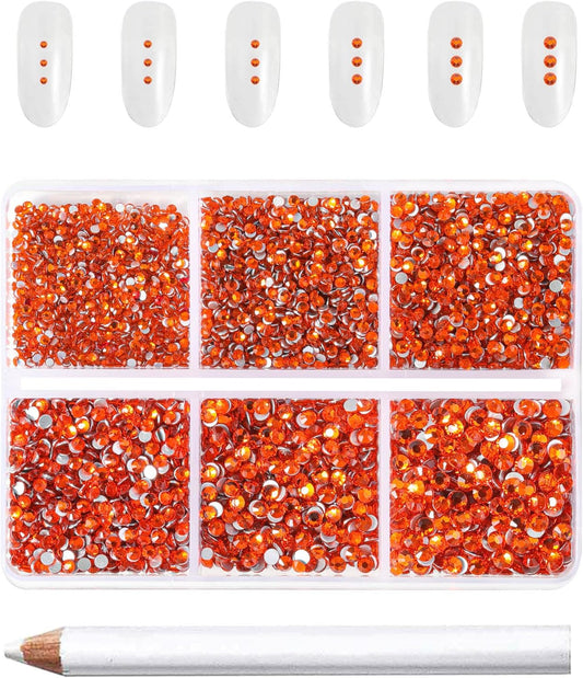 Beadsland 7200pcs Flatback Rhinestones,Orange Rhinestone Nail Gems Round Crystal Rhinestones for Crafts,Mixed 6 Sizes with Wax Pencil Kit, SS3-SS10,Hyacinth/Orange