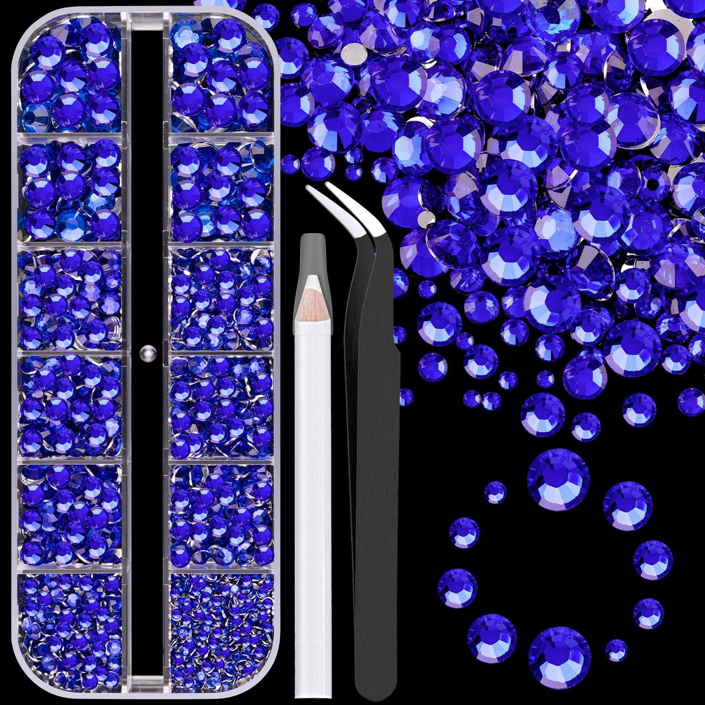 Resin Rhinestones for Crafting, 1 Box Royal Blue Flatback Crystals for Bedazzling Crafts DIY Nail Art Deco, Non Hotfix Bulk Gems for Tumbler Shoes Clothing Fabric Face Makeup