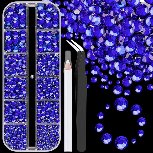 Resin Rhinestones for Crafting, 1 Box Royal Blue Flatback Crystals for Bedazzling Crafts DIY Nail Art Deco, Non Hotfix Bulk Gems for Tumbler Shoes Clothing Fabric Face Makeup