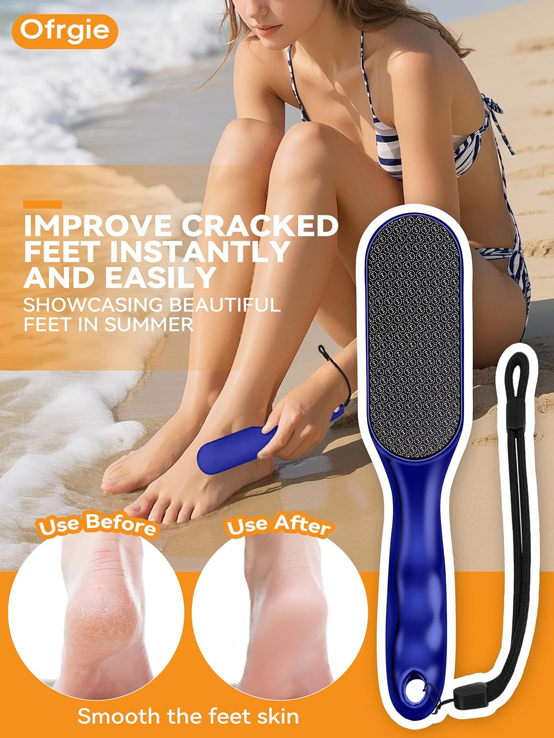 Nano Glass Foot File Foot Callus Remover Scrubber in Shower, Pedicure Tools Feet Scrubber Dead Hard Skin, Anti-Slip Handle Rope & Storage Bag Foot Files for Wet and Dry Feet Care Gift Blue