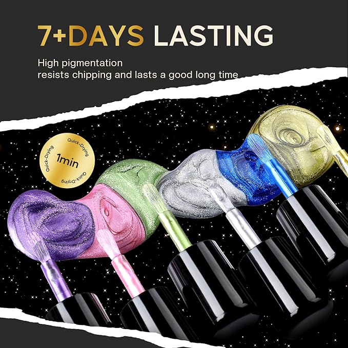 Morovan Metallic Chrome Mirror Quick Air Dry Nail Polish Set: Gold, Silver, Purple - 6 Colors, No UV Curing, Long Lasting, Safe & Healthy, Perfect for DIY Manicure
