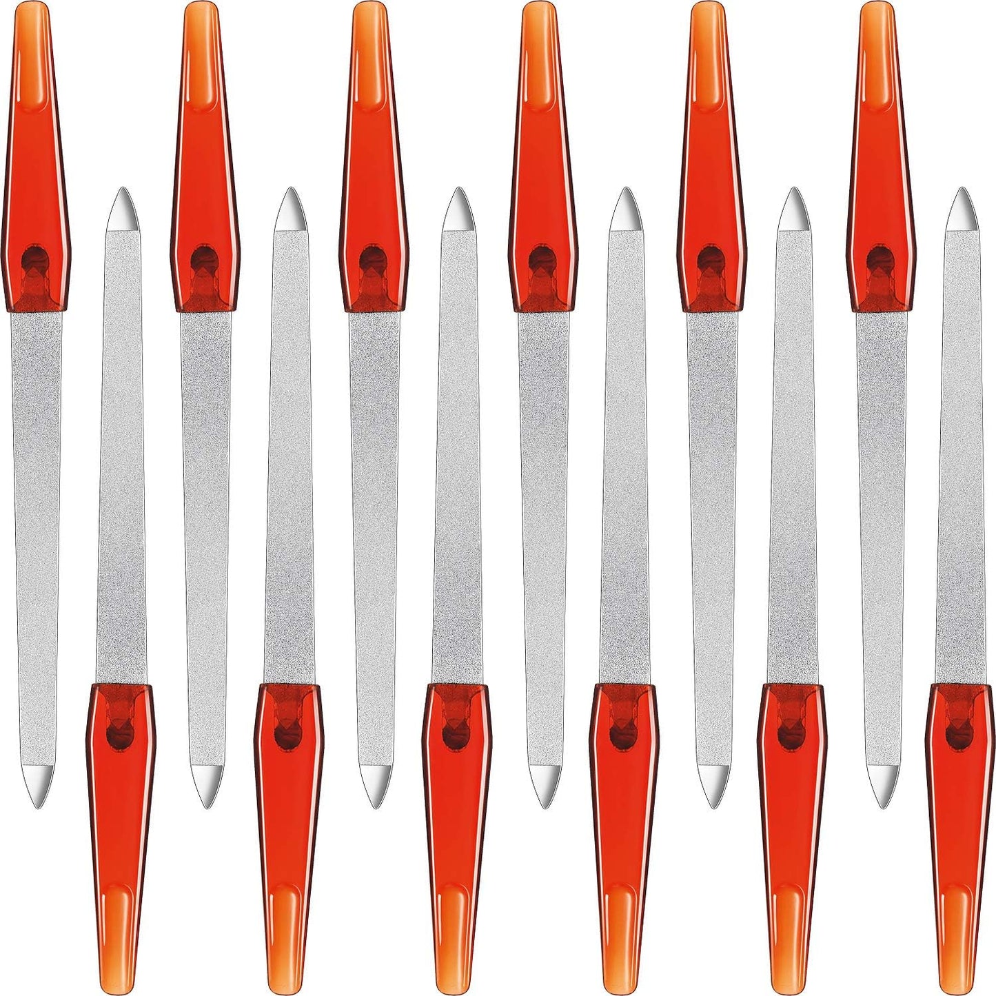 12 Pcs Metal Nail File 6.7 Inch Stainless Steel Nail File Double Sides with Anti Slip Handle Fingernails Toenails Manicure Tool for Woman and Men(Brown)