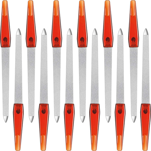 12 Pcs Metal Nail File 6.7 Inch Stainless Steel Nail File Double Sides with Anti Slip Handle Fingernails Toenails Manicure Tool for Woman and Men(Brown)