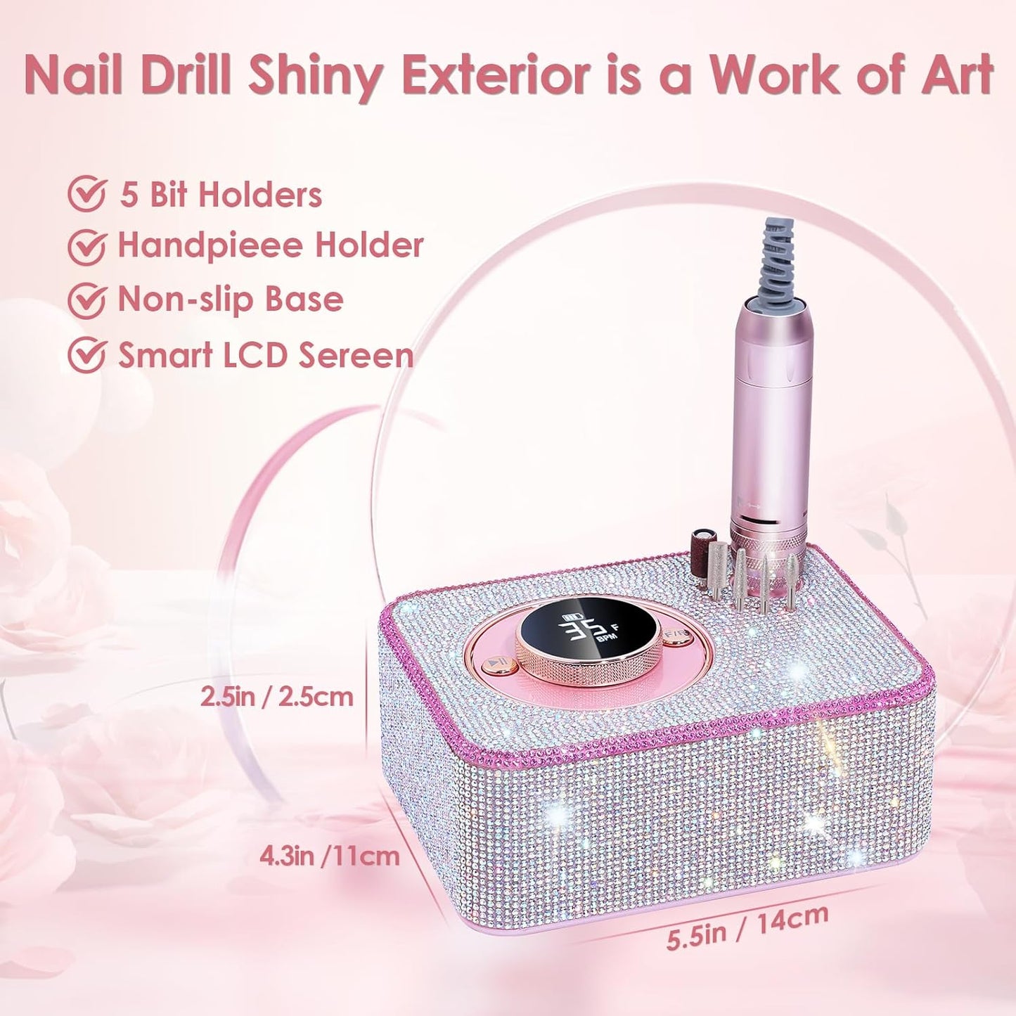 Electric Nail Drill 35000 RPM, Professional Rechargeable Nail File Kit, Nail Drill Machine, Acrylic Nail Kit for Any Manicure, Pedicure, Ideal Nail Art Tools, Designed for Salon, Home