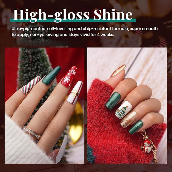 Beetles Christmas Gel Nail Polish, Red Sparkle Green Glitter Gold Silver Winter Gel Polish Dark Red Gel Polish Kits Soak Off Nail Lamp Uv LED Cured for Nail Art Design Gift for Women