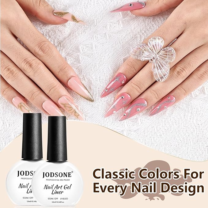 JODSONE 10ml Nail Art Gel Liner Glitter Gold Sliver Gel Nail polish Need U V Lamp Cured with Thin Brush at Home DIY Gift for Girls