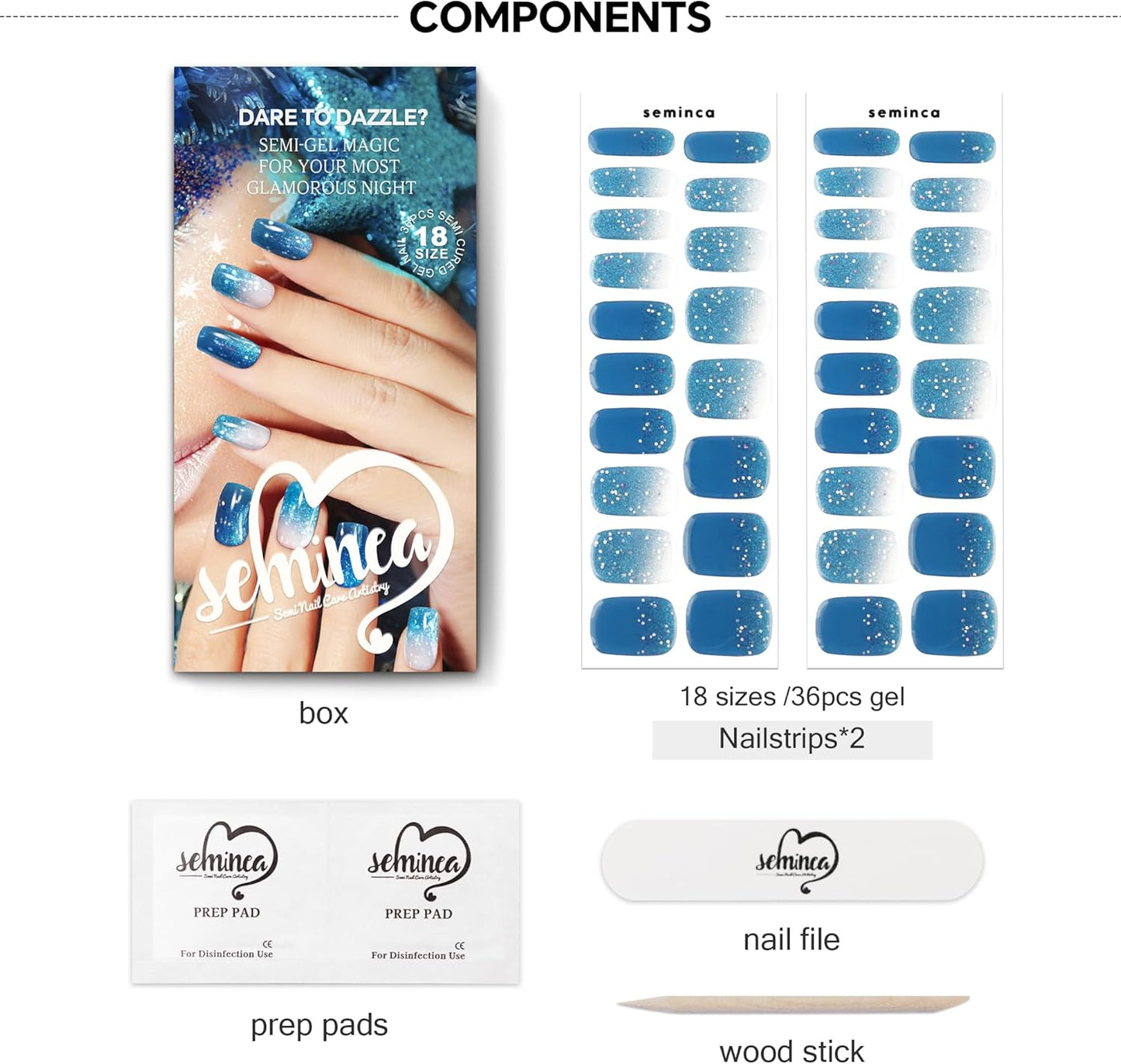 Semi Cured Gel Nail Strips-Mirror Shine Semi-Gel Stickers,Party & Festival Nail Wraps,Glow Under Sunlight,No Damage,Works with Any UV/LED Lamps(Waterbomb)