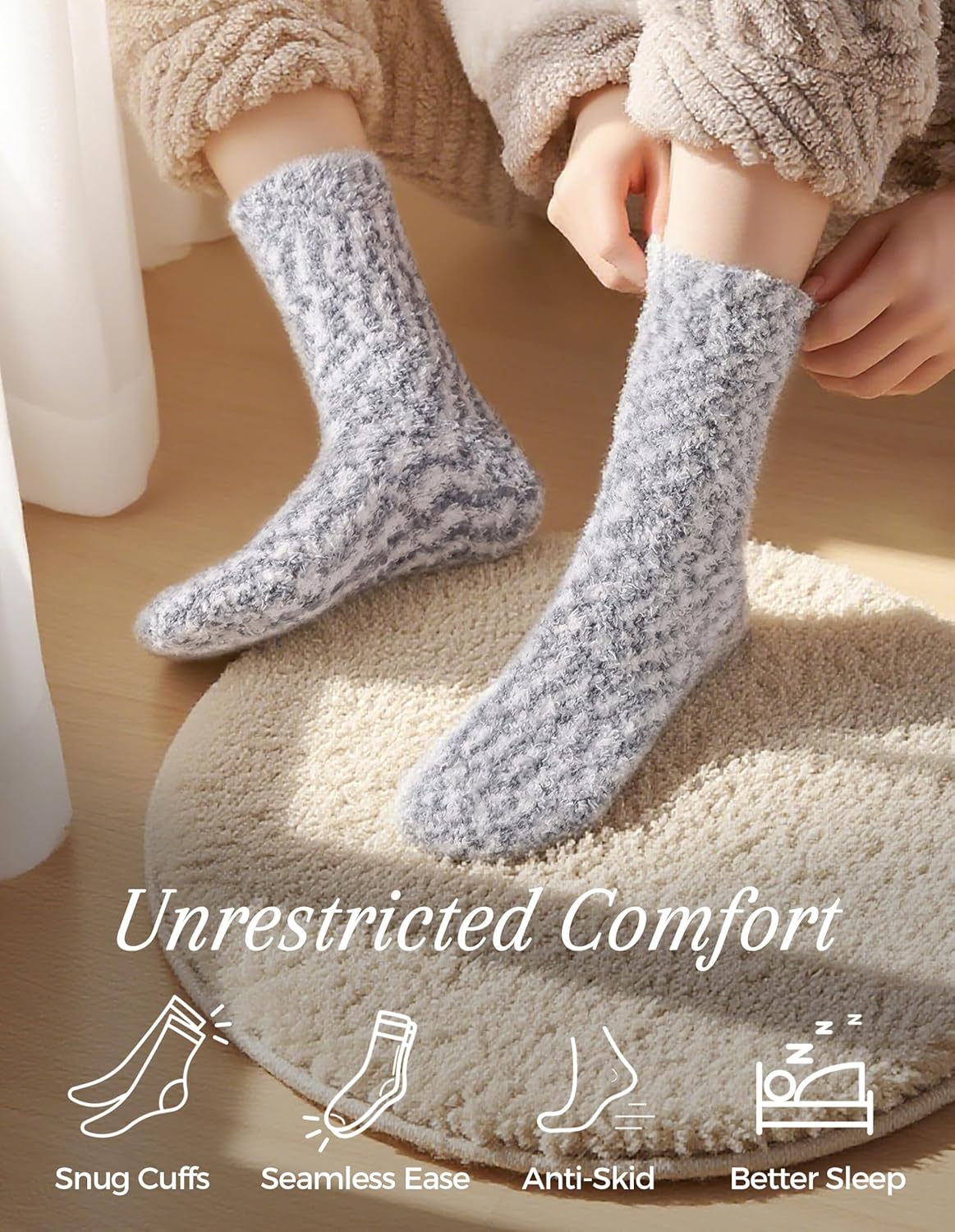 TEHOOK Warm & Cozy Gifts for Women, Stocking Stuufers, Fluffy Fuzzy Plush Sleeping Slipper Socks - Soft Warm Fabric