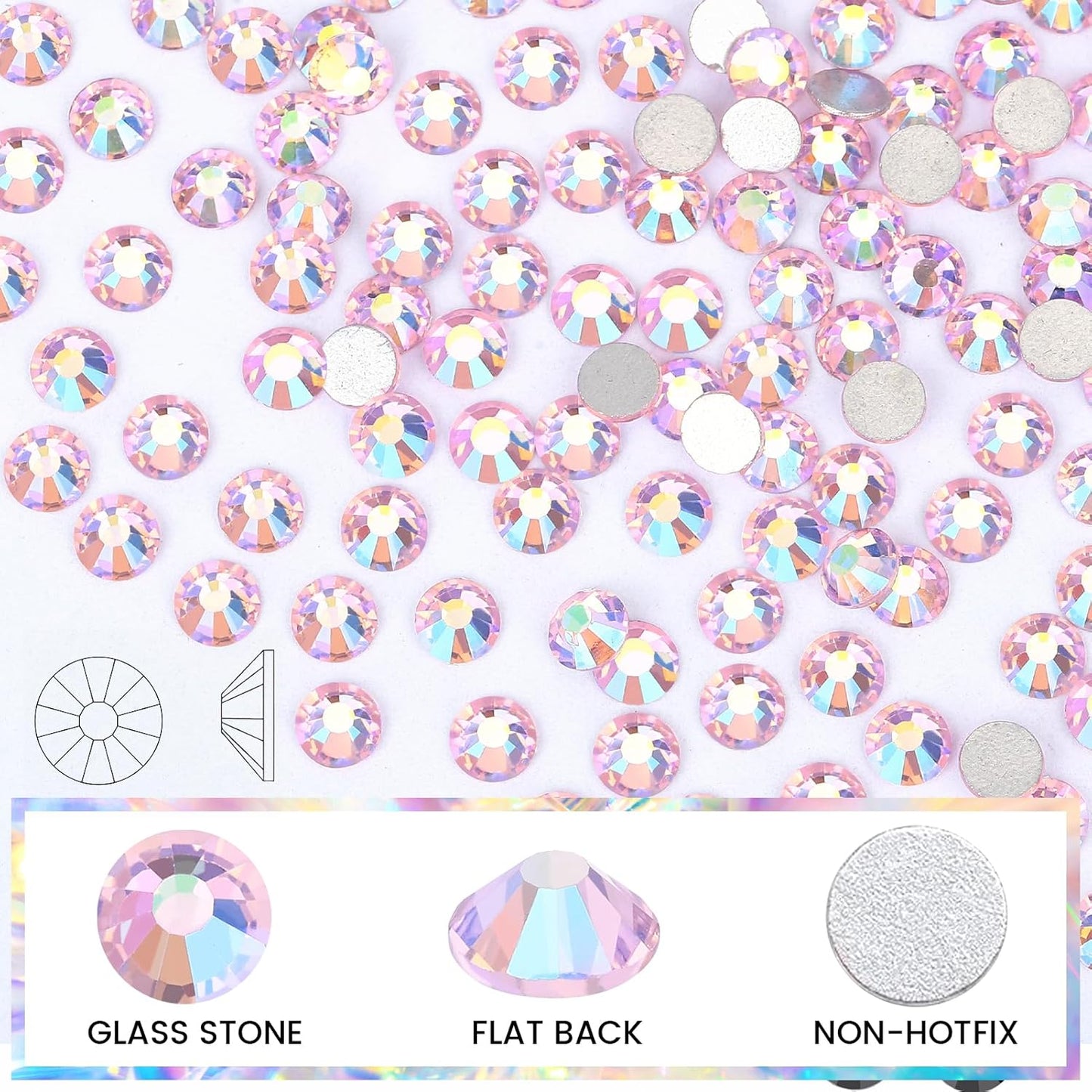 Novani Pink AB Rhinestones Glass Rhinestone for Crafts Flatback Crystals Gems and Rhinestones for Nails Art Makeup Face Clothes Shoes Decoration DIY(SS8,1440pcs,Pink AB)