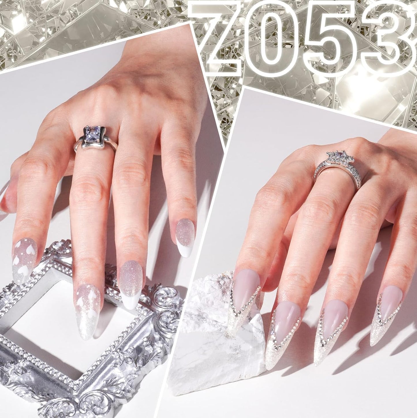 MelodySusie White Glitter Gel Polish, 15ml Translucent Jelly Glitter White Nail Polish Sparkle Gel Color Z053, Soak Off UV LED Nail Lamp Nail Art Starter Manicure DIY at Home 0.5 Fl Oz