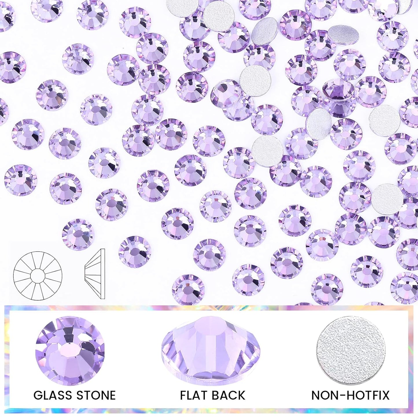 Novani Rhinestones 3000Pcs Flatback Crystal Round Loose Gemstones Glass Rhinestones for Crafts Makeup Nail Art Clothes Shoes DIY Decorations(SS8, 2.3-2.5mm,Lavender)