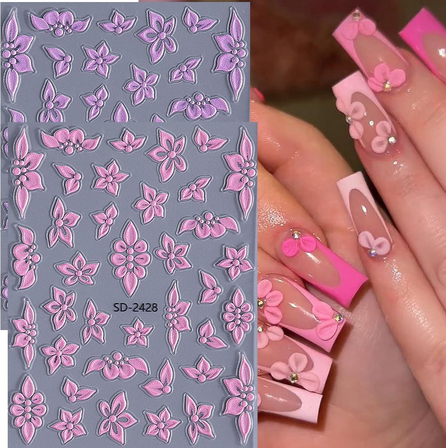 Acrylic Flowers for Nail Stickers - 12PCS 5D Embossed Petal Floral Nail Art Decals Aurora Shell Shinny Lily Hibiscus Sticker Tropical Summer Designs DIY Nail Art Supplies for Women Girls