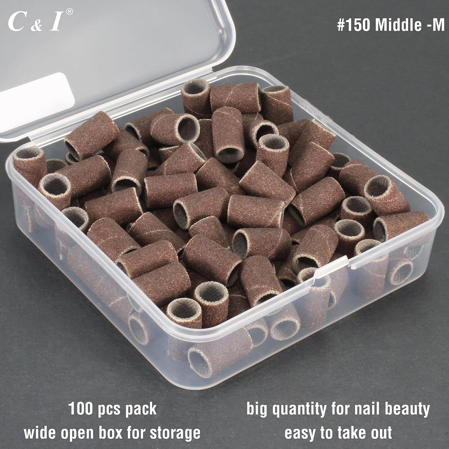 C & I Nail Sanding Bands 100 PCS Plus Upgrade Mandrel 1 PC, Nail Drill Bits for Acrylic Gel Nails Remove, Natural Nails Buffer for Nail Prep and Nail Shiner (Coffee, #150 Middle)
