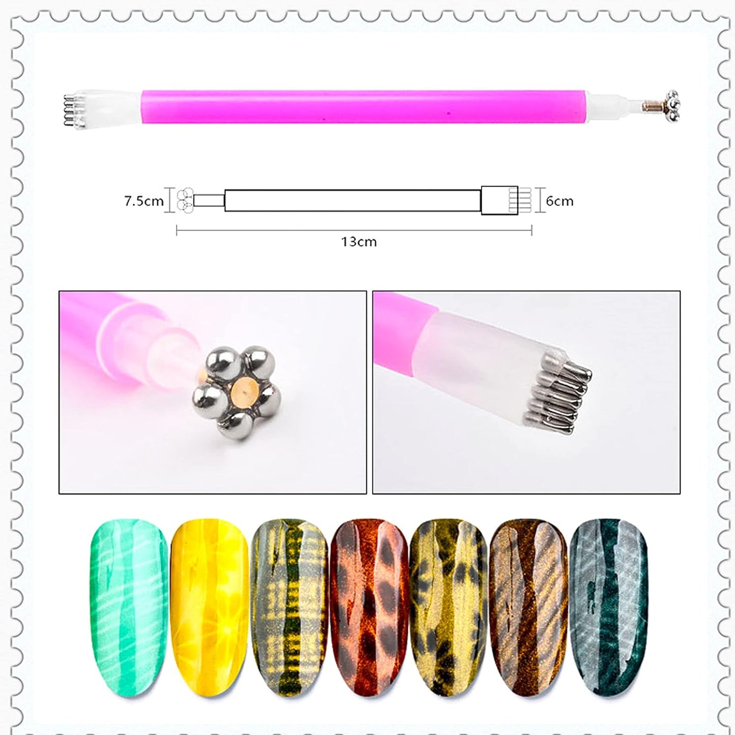 JERCLITY 5 Pieces Nail Magnet Stick Cat Eye Magnet Tool Double-Headed Flower Design Nail Art Magnet Pen Set Magnet Wand Strong Magnet Stick Dotting Pens for Home DIY, Salon, Studio