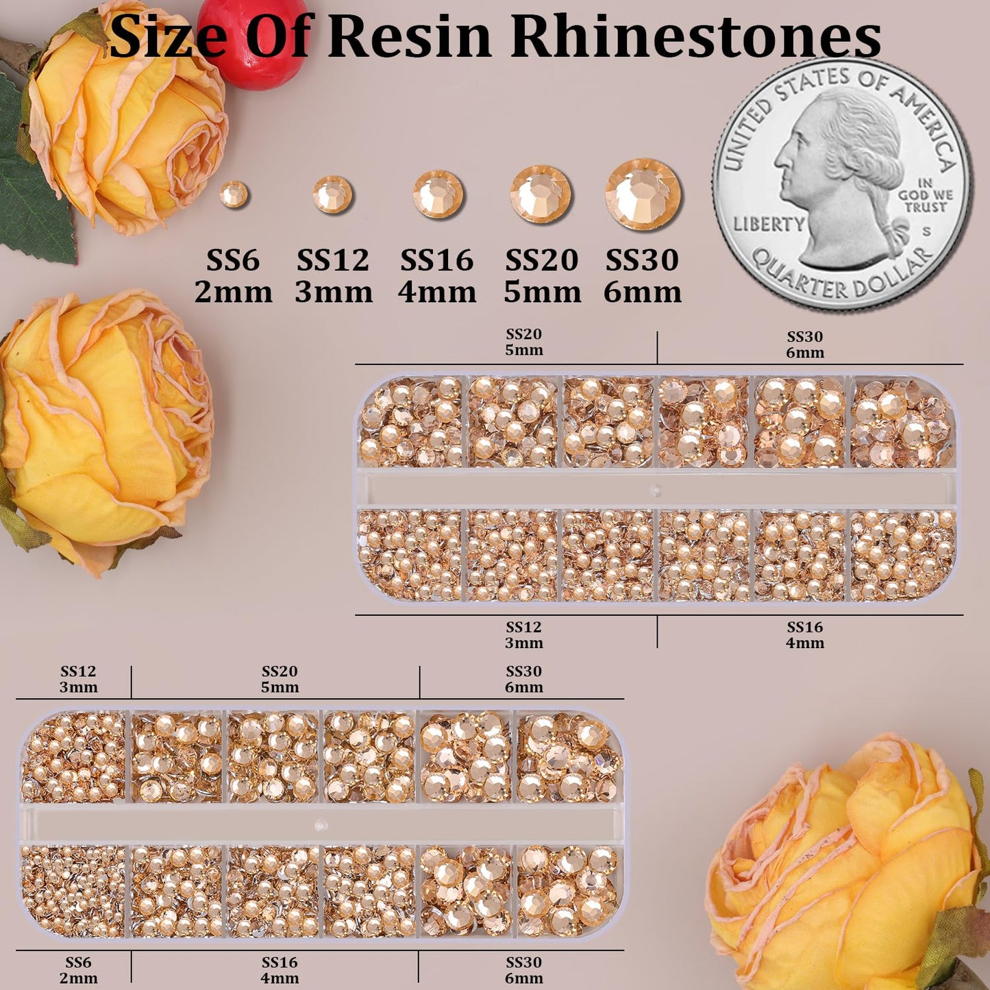 Resin Rhinestones for Crafting, 2 Boxes Champagne Flatback Crystals for Bedazzling Crafts DIY Nail Art Deco, Non Hotfix Bulk Gems for Tumbler Shoes Clothing Fabric Face Makeup