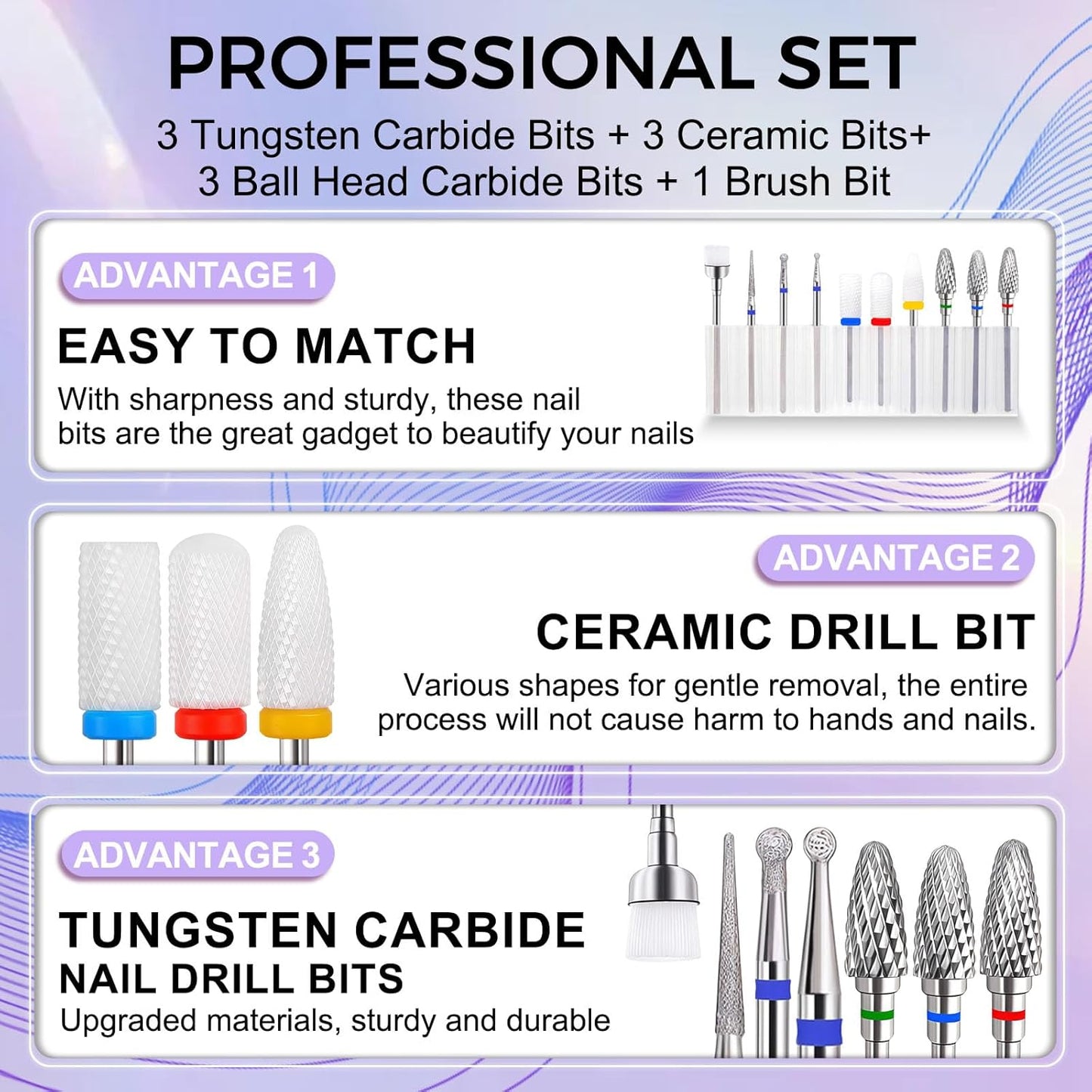 Fantexy 10Pieces Ceramic Nail Drill Bits, 3/32 Inch Professional Acrylic Nail Bit Set,Nail File Bits Nail Art Tools For Electric Manicure Machine Home Salon Use