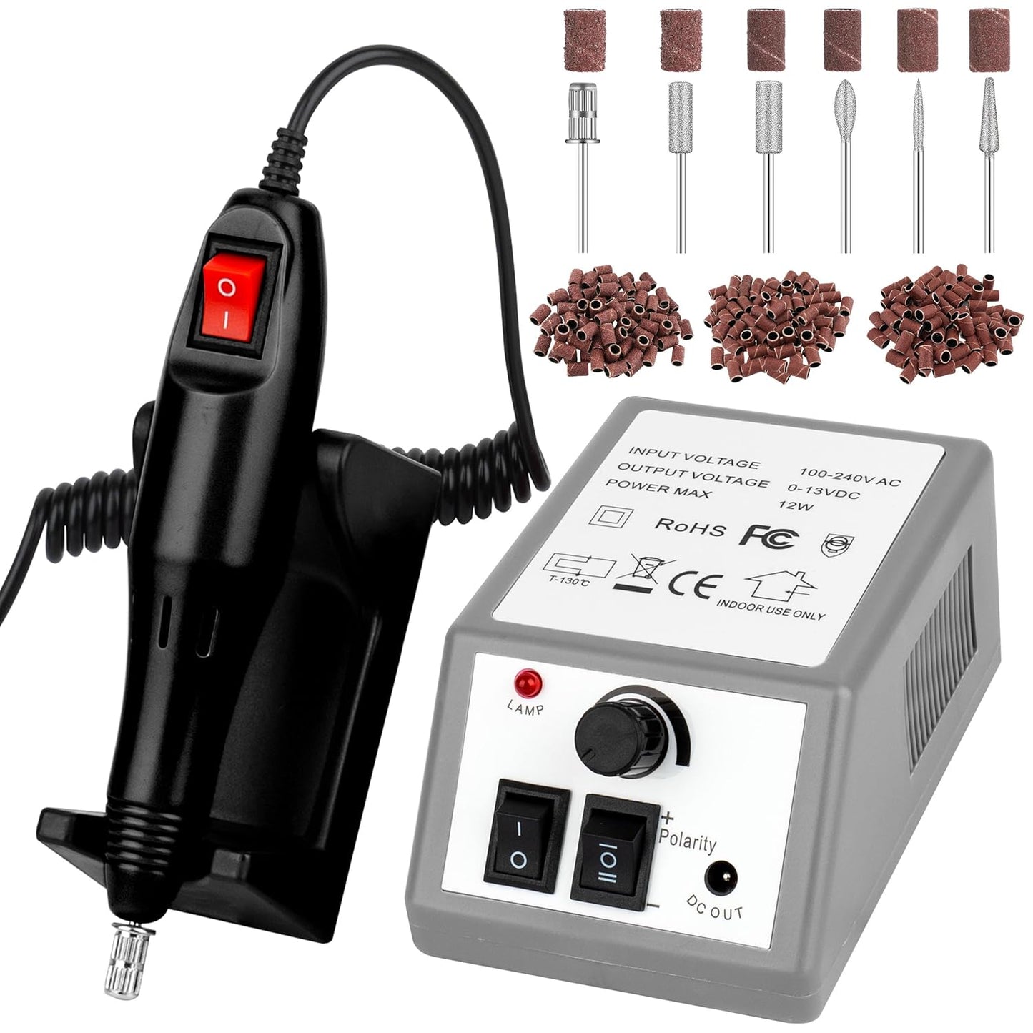 20000RPM Professional Electric Nail File Kit, 156pcs Sanding Bands and Nail Drill Bits for Acrylic, Gel Nail Manicure Gel Nail Polish Remover (Grey)