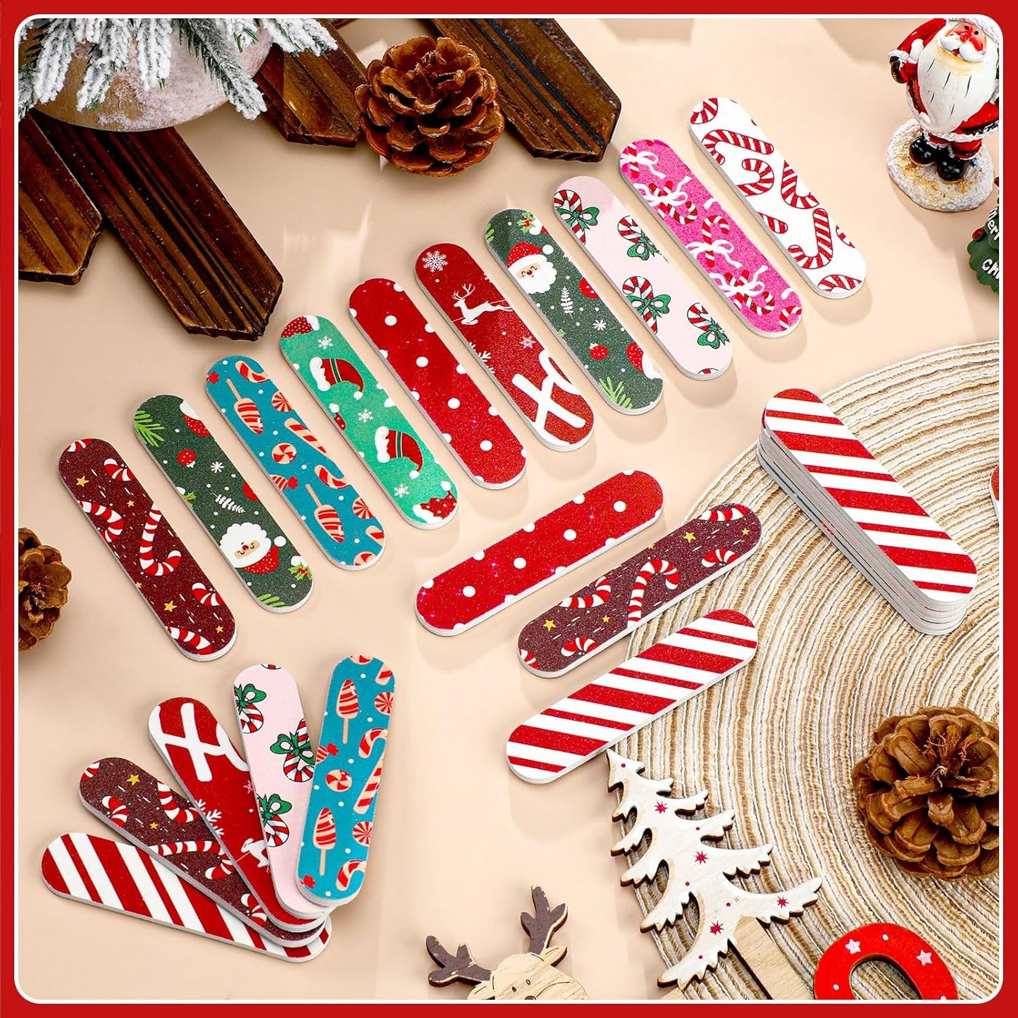 50 Pcs Christmas Mini Nail File Gifts Bulk for Women Candy Cane Double Sided Emery Boards Small Xmas Party Favors Thank You Gifts Manicure Tools for Employee Staff Coworker Appreciation