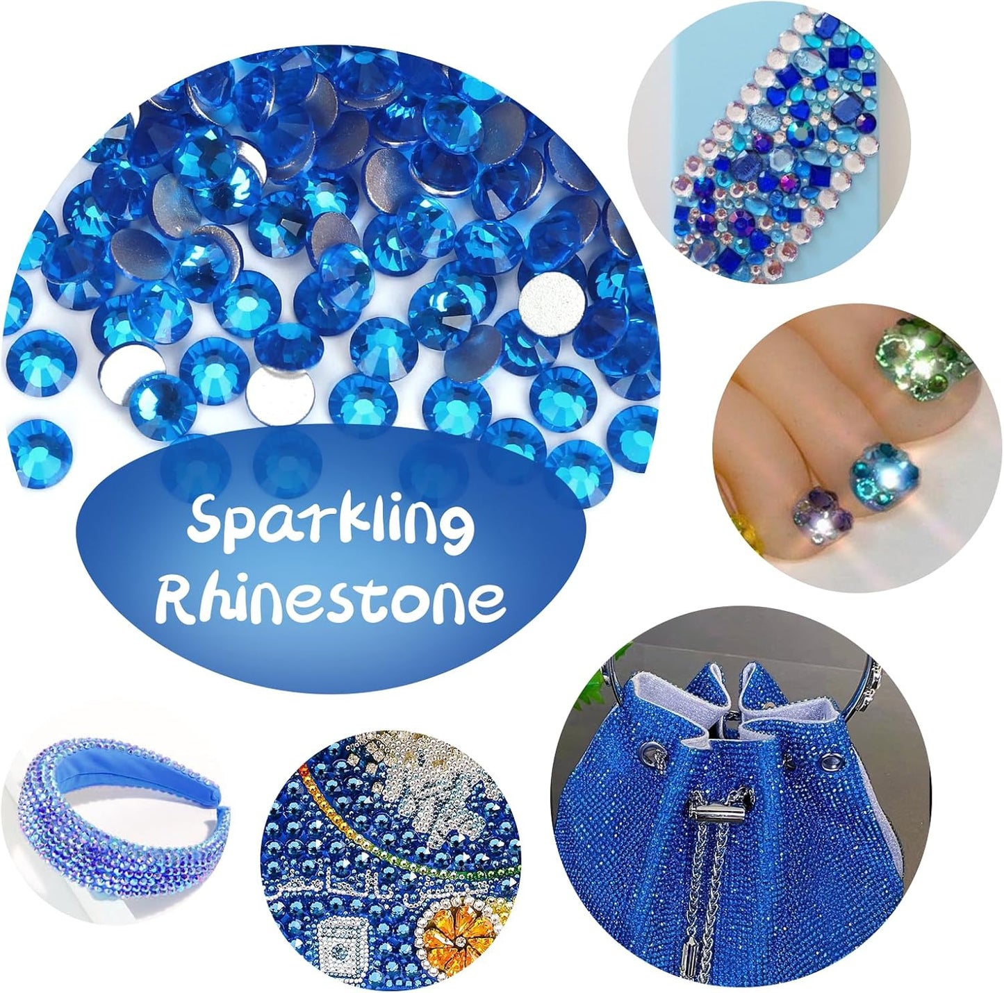10000PCS Capri Blue Rhinestones Bulk, Flat Back Crystal Glass Stone Round Gems,SS10, 2.7-2.9mm
