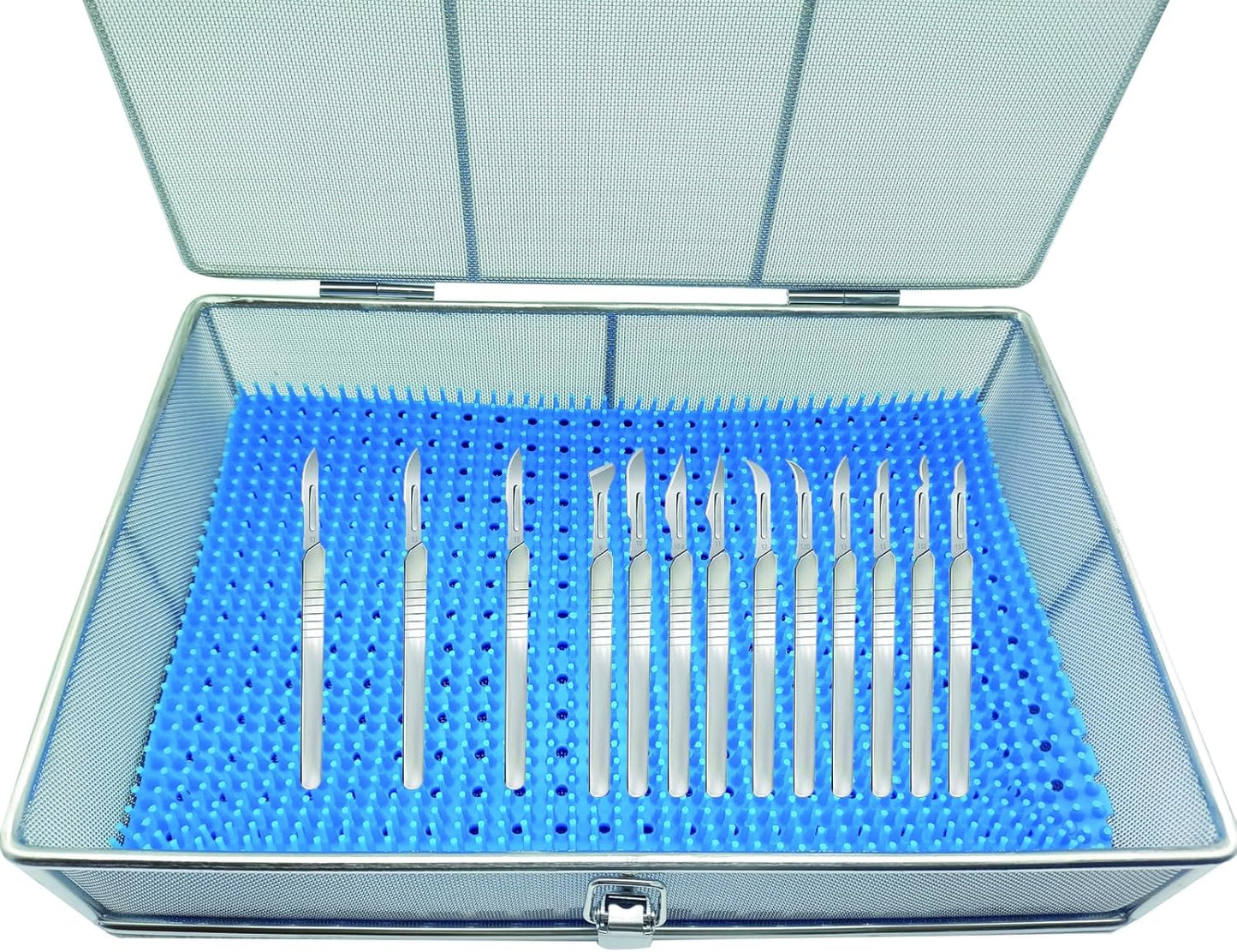 Instrument Tray with Silicone Mat&Lid, 11.81"x7.87"x2.75" (30x20x7cm), 304 Stainless Steel Sterilization Basket–Ultrasonic Perforated Mesh Tray for Ophthalmic, ENT Instruments, Cleaning&Sterilization