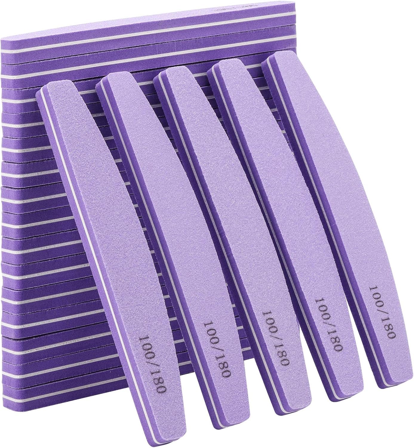 20 Pack Nail Buffer 100/180 Grit Washable Double Sided Nail Sanding Block File for Acrylic Natural Gel Nails, Purple