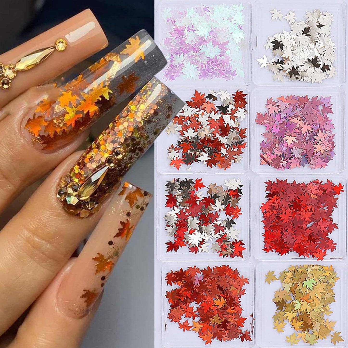 Maple Leaf Nail Sequins Fall Maple Leaves Glitter for Nails Holographic Nail Art Design Supplies 3D Autumn Nail Glitter Flakes Decor