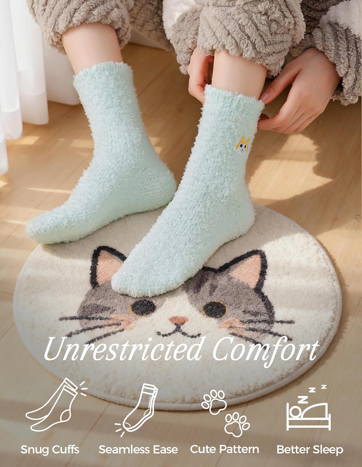 TEHOOK Warm & Cozy Gifts for Women, Stocking Stuufers, Fluffy Fuzzy Plush Sleeping Slipper Socks - Soft Warm Fabric