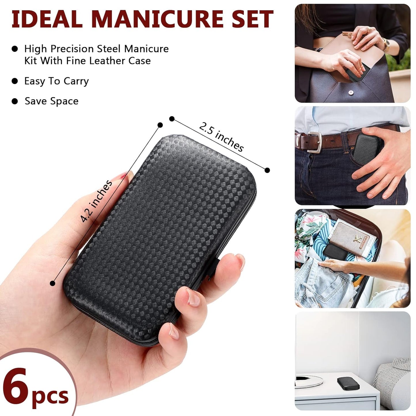 Hanaive 6 Set Manicure Set 48Pcs Nail Clippers Pedicure Kit 8 in 1 Stainless Steel Grooming Kit Professional Nail Care Tools with Luxurious Travel Case for Men Women Gift(Black, Red)