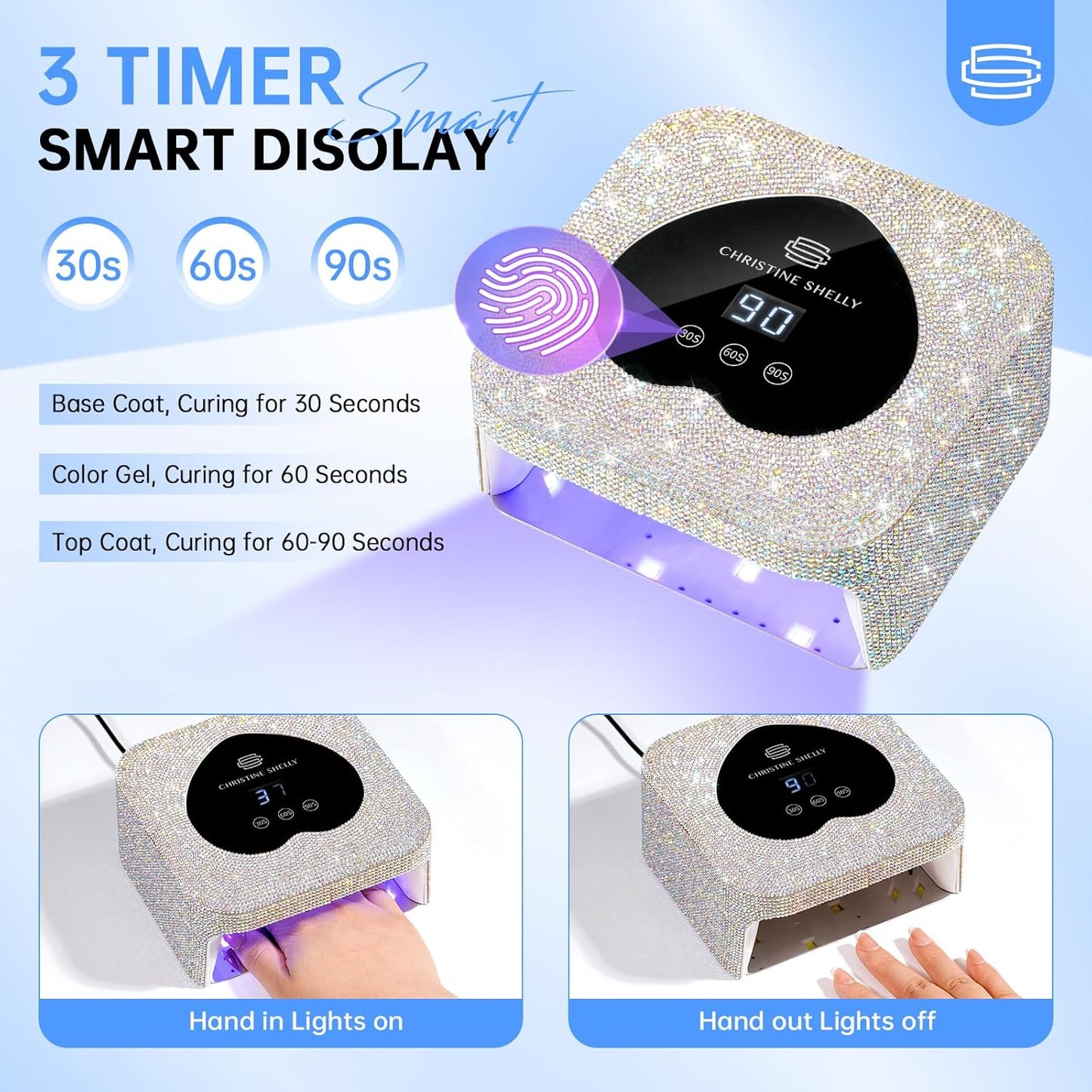 UV Nail Lamp, CHRISTINE SHELLY UV Light for Gel Nails, 48W Plug-in Mini Diamond Nail Lamp Nail Dryer with Touch Control Auto Sensor and 3 Timer Settings Nail Light Curing Lamp, Home