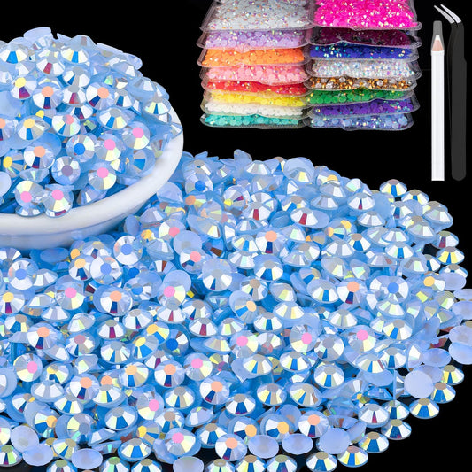 5000pcs 5mm Resin Rhinestones Bulk, Sky Blue AB Flatback Round Jelly Rhinestones Bedazzling Non Hotfix Crystal Gems Large Quantity Wholesale for DIY Crafts Clothes Tumblers Face Makeup Manicure