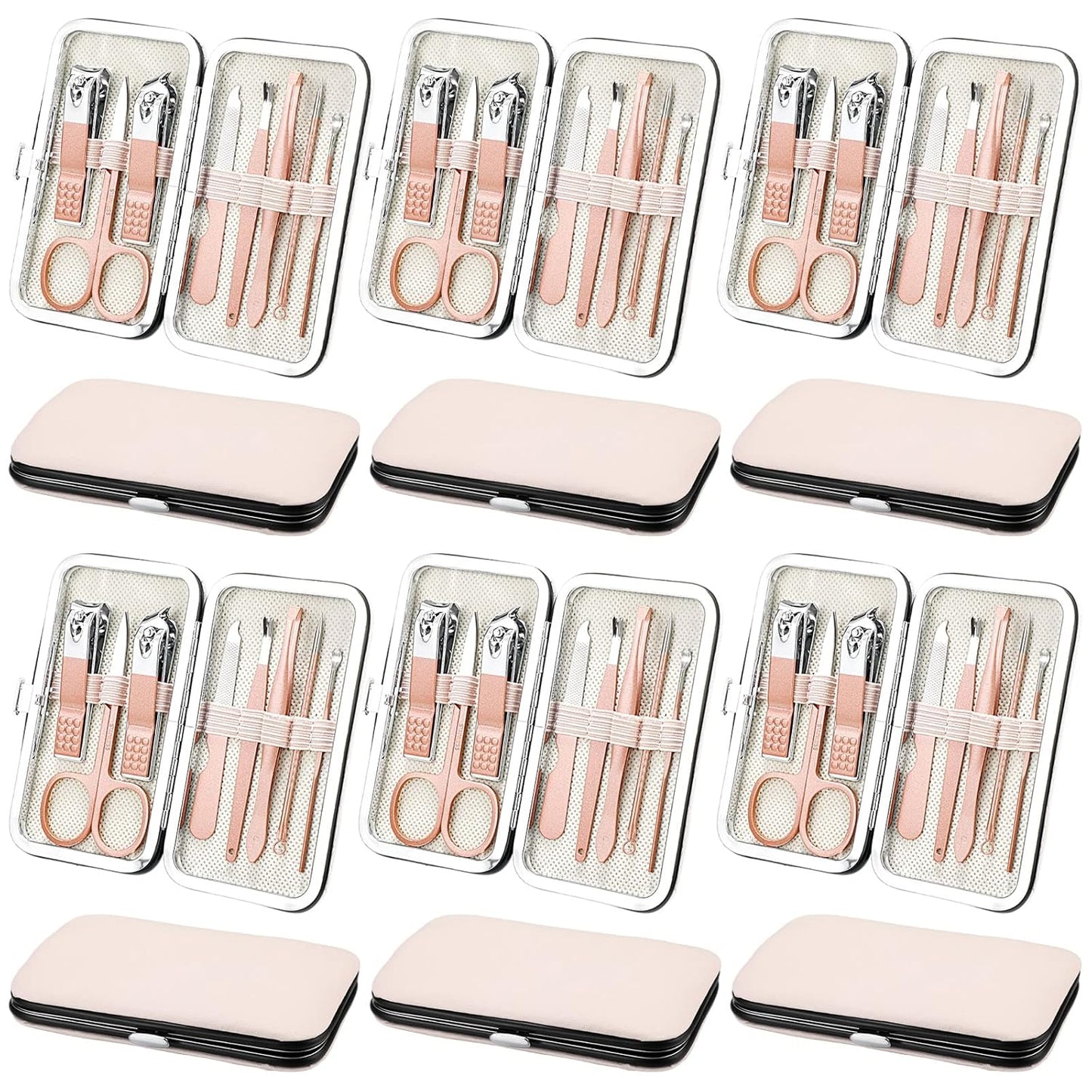 Geosar 12 Sets Manicure Set Nail Clippers Pedicure Kit 8 in 1 Grooming Stainless Steel Kits Nail Care Tools with Travel Case Xmas Gifts for Men Women(Rose Gold)