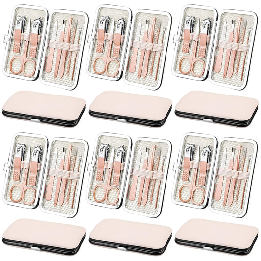 Geosar 12 Sets Manicure Set Nail Clippers Pedicure Kit 8 in 1 Grooming Stainless Steel Kits Nail Care Tools with Travel Case Xmas Gifts for Men Women(Rose Gold)