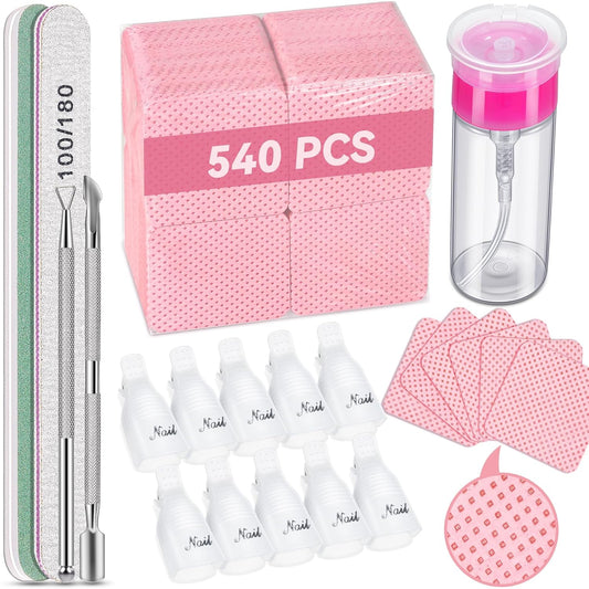 TsMADDTs Gel Nail Polish Remover Kit with Lint Free Wipes, Nail Soak Off Clips, 100ml Nail Polish Remover Bottle, Cuticle Pusher/Peeler, File, Buffer Block