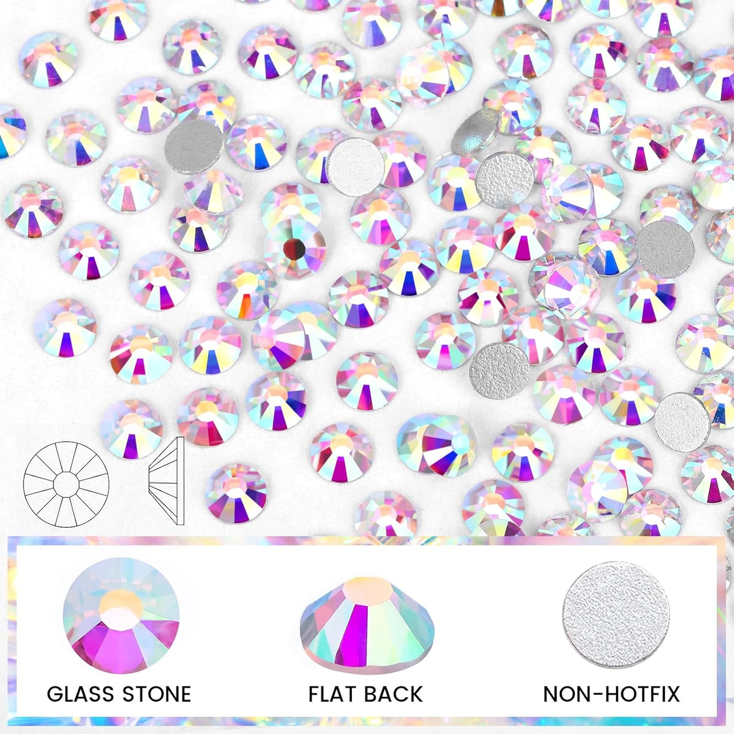 Novani Rhinestones 3000Pcs Flatback Crystal Round Loose Gemstones Glass Rhinestones for Crafts Makeup Nail Art Clothes Shoes DIY Decorations(SS8, 2.3-2.5mm,Crystal AB)