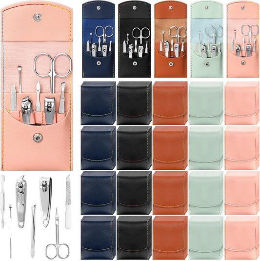 Lasnten 100 Bulk Nail Clipper Set Bulk Manicure Kit Stainless Steel Pedicure Professional Nail Care Kit with Travel Case Portable Grooming for Husband Men Women Family(Multicolor,7 in 1)